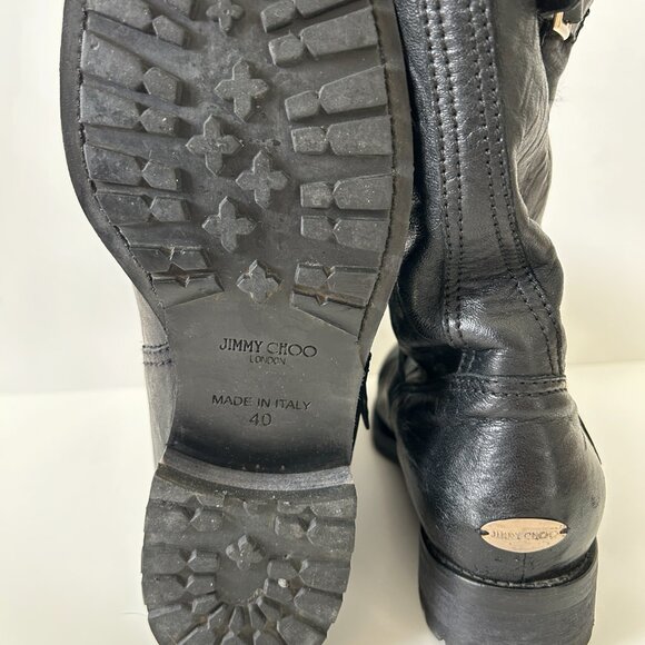 JIMMY CHOO Leather Faux Fur Trim Moto Boots - Picture 5 of 5